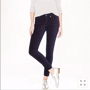 J Crew Toothpick Polka Dot Velvet Ankle Pant Navy - 26A